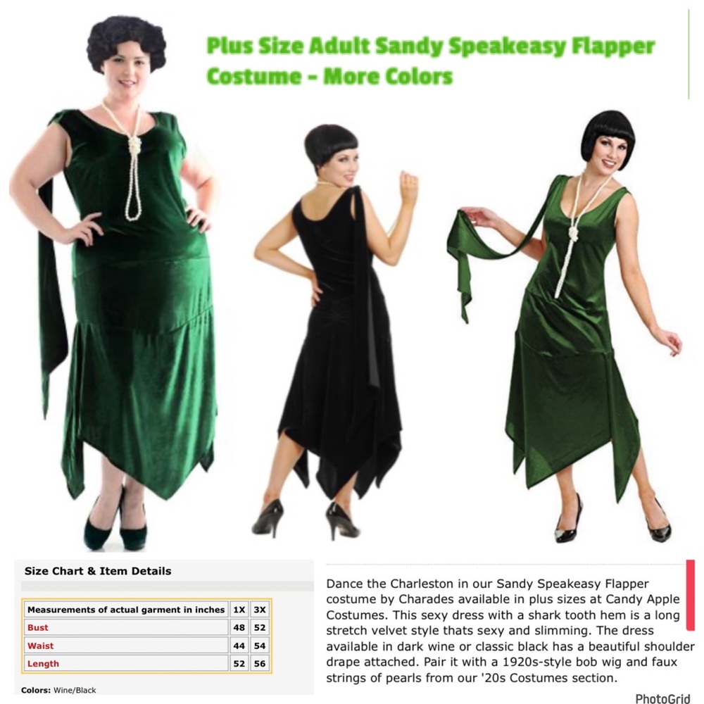 Charades 3X plus size sandy speakeasy green flapper costume NEW